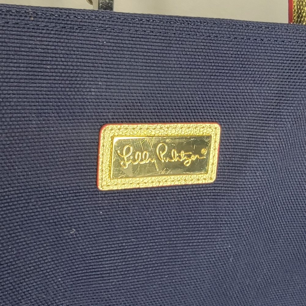 Lilly Pulitzer Navy Tote w/ Gold Leather Straps and‎ Gold Hardware. P140 - Picture 2 of 13